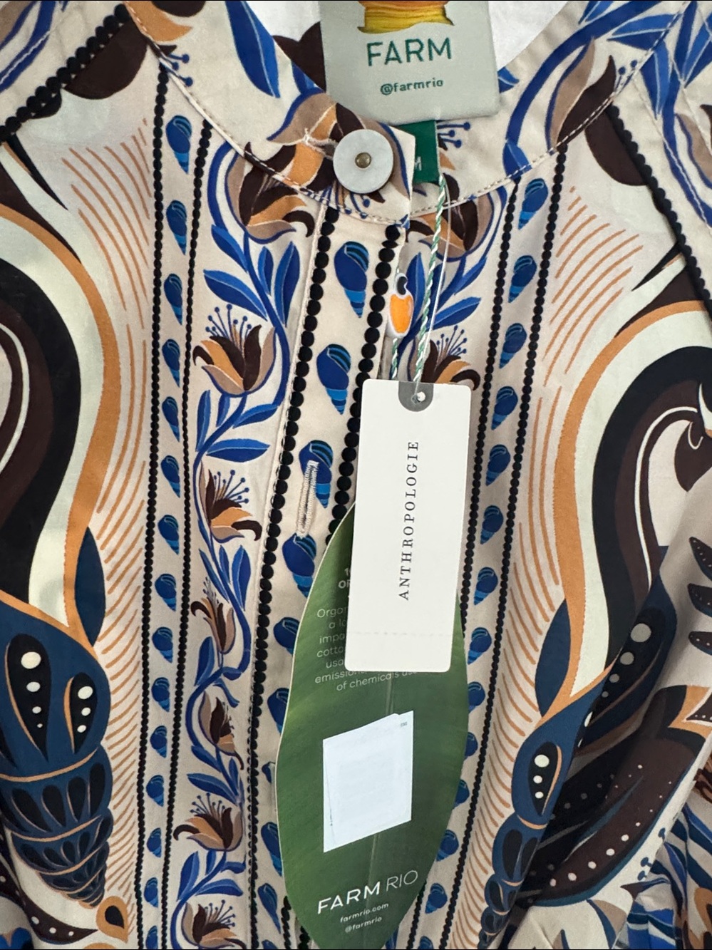 Farm Rio Floral Print Belted Mini Dress - Blue & Tan - Picture 6 of 10
